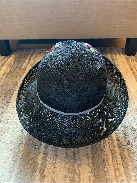 Vintage Louise Green Los Angeles Black Straw Sun Hat with Floral Embroidery main image 10